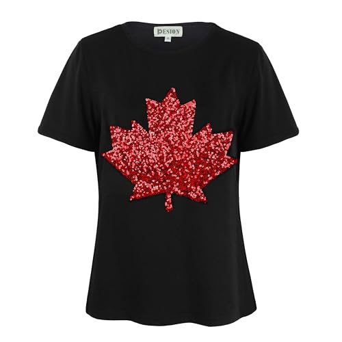 Image of PESION Womens Short Sleeve T-Shirt Sequined Tops O-Neck Funny Graphic Tees Blouse