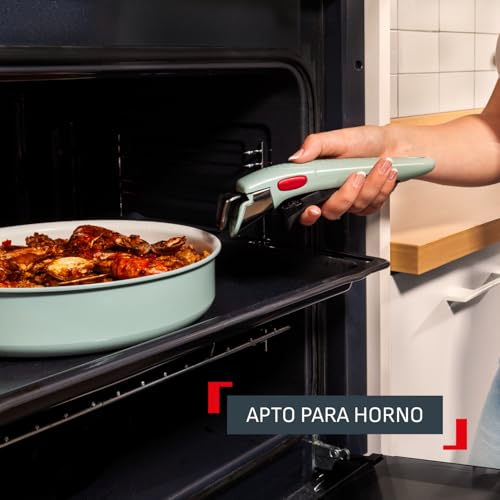 Miniatura 6 de Tefal Ingenio Serenity - Juego de 2 Sartenes 22/28 cm + Cazo 20 cm + Mango extraíble, Revestimiento Antiadherente, Apilable, Inducción, Apto lavavajillas y horno, Eucalipto