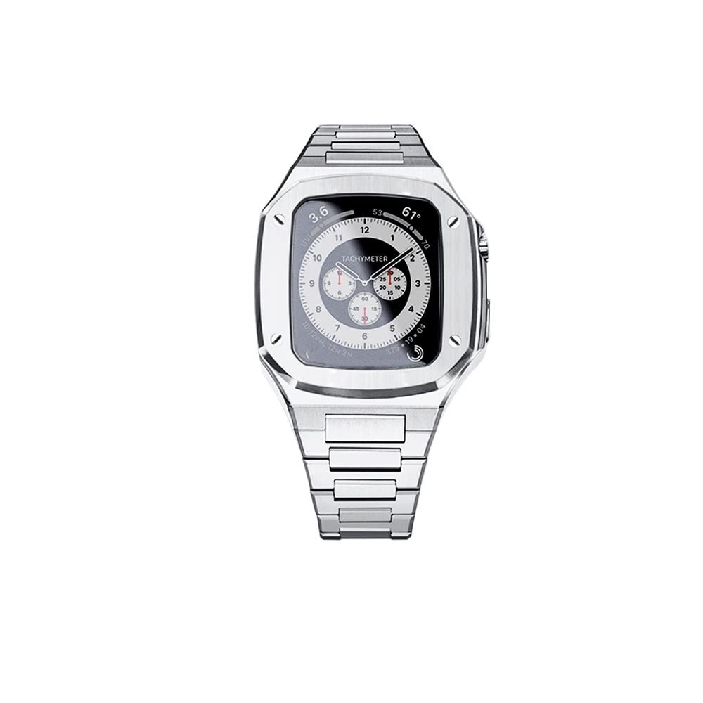 Pasek do etui ze stali nierdzewnej do zegarka Apple Watch serii 8 7 6 SE 5 4 iwatch band 45 mm 44 mm ochronna metalowa osłona akcesoria do smartwatcha (kolor: różowe złoto, rozmiar: 45 mm dla 8/7)
