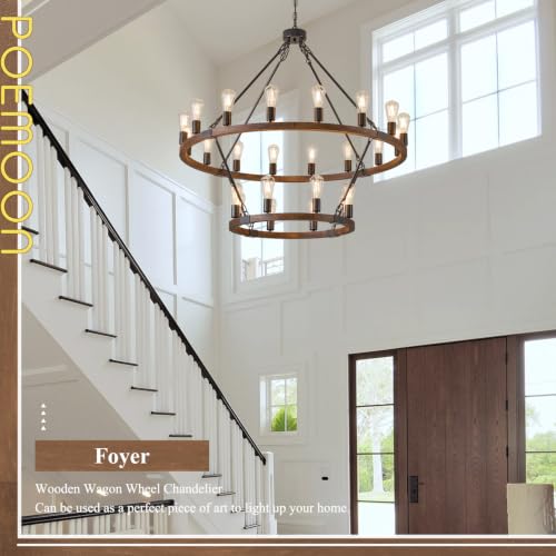 Image of Farmhouse Wood Wagon Wheel Chandelier 24-Light 43.3 inch Light Fixture