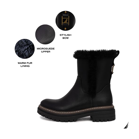 Nautica Women Fur Chelsea Boots Winter Platform Chunky Low Heel Microsuede Comfortable & Slip Resistant Ankle Mid Calf Boots for Ladies2
