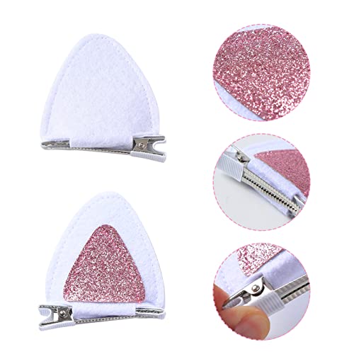 Pinzas para el cabello con orejas de gato rosa brillante miniatura 4