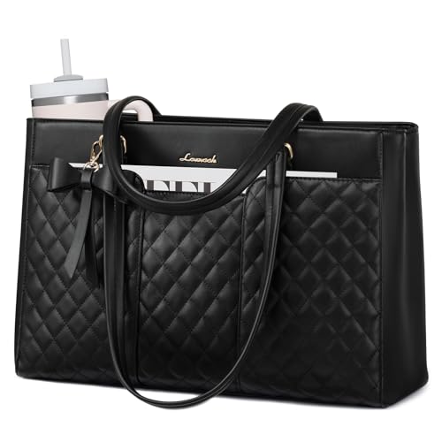 LOVEVOOK Torba na laptopa damska 15,6 cala, duża torba robocza, torba na zakupy, torba na zakupy, torba nauczycielska, aktówka, torba na ramię, do biura, na uczelnię, B-czarny, 39,6 cm (15,6?)