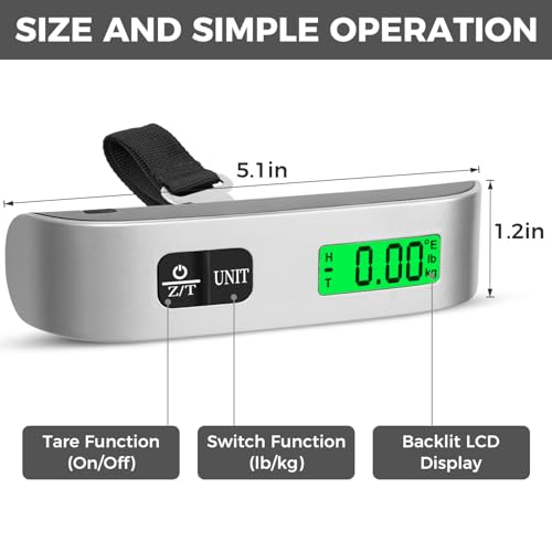 Image of BAGAIL Digital Luggage Scale, 110lbs Hanging Baggage Scale with Backlit LCD Display, Portable Suitcase Weighing Scale, Travel Luggage Weight Scale with Hook, Strong Straps for Travelers