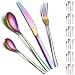 Produktbild Bestecksets 24 Teile Service für 6, ReaNea Regenbogen Titanium Plating Besteck Set Include Abendessen Messer, Abendessen Löffel, Abendessen Gabeln, Teelöffel, spülmaschinenfest