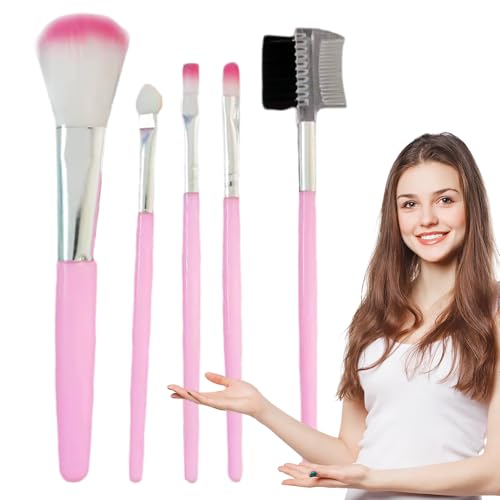 Juego de pinceles de maquillaje, 5 piezas, herramienta cosmética fácil de usar, set de pinceles de sombra de ojos, para sombra de ojos, corrector, rubor en polvo, rimel para niñas, mujeres