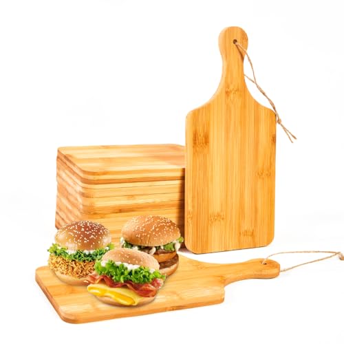 Benhurb 12 Pcs Bamboo Cutting Board Bulk 11x5 Inch Charcuterie Boards with Handle Wood Engraving Serving Board Kitchen Chopping Boards Crafts for Pizza, Bread, Cheese, Charcuterie, Fruit, Vegetables