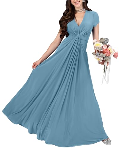 Image of KOH KOH Womens Long Flowy Cap Sleeve Empire Waist Cocktail Maxi Dress Gown