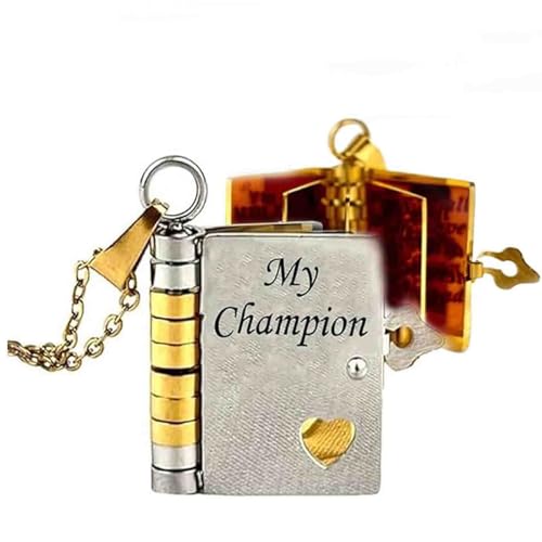 For Son - My Champion Book Necklace,Personalized Engraved Hidden Message Necklace,Adjustable Silver 18k Gold book Necklaces with 6 Pages of Engraved Information,Son Gifts from Dad Mom - Main Image