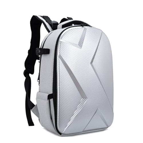 Mochila rígida para câmera DSLR de imitação de fibra de carbono, à prova d'água, à prova de choque com suporte de 39.6 cm para fotos, viajantes e uso diário., Prateado, cinza, 11.81 * 7.48 * 17.32