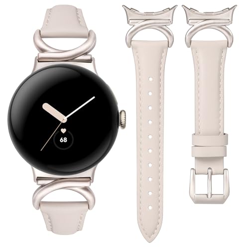 TOYOUTHS Lederarmband Kompatibel mit Google Pixel Watch 4/3 41mm/Pixel Watch 2/1 Damen, Schlank Luxus Elegant Dressy Leder Armbänder mit C-förmiger Schnalle, Polarstern/Polarstern