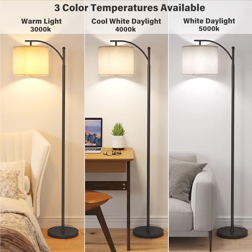 Sunmory MF18166A Arc Floor Lamp,Modern Floor Lamp With 9W 3 Color Temperatures Bulb,Metal Standing Lamps With Adjustable Hanging Lampshade,Tall Floor Lamps thumb #1