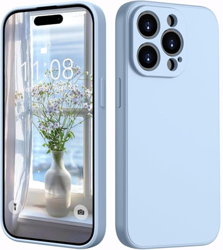Image of Elzzi Microfiber Square Candy Case Compatible for iPhone 14 PRO, Shockproof Slim Back Cover Liquid Silicone Case (Carolina Blue)