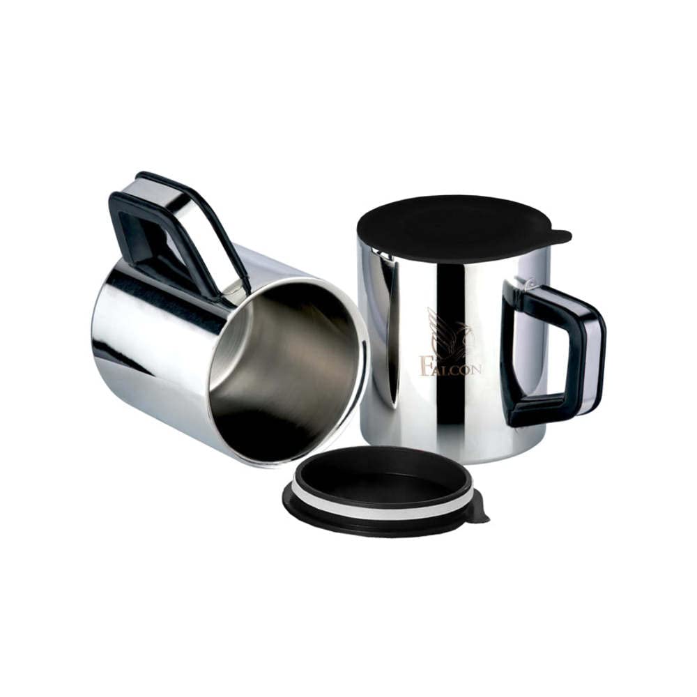 PDDFALCON Stainless Steel Wakeup Bakelight Double Wall Coffee/Tea Mug with Lid, BIS Certified, Jindal Seal & Made in India 280 ml (Silver) (Set of 2) 3