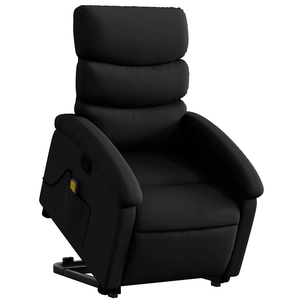 Sillón elevador reclinable con masaje de 6 puntos, función de elevación eléctrica y marco estable de piel sintética negra, asiento cómodo y asa de reclinación manual