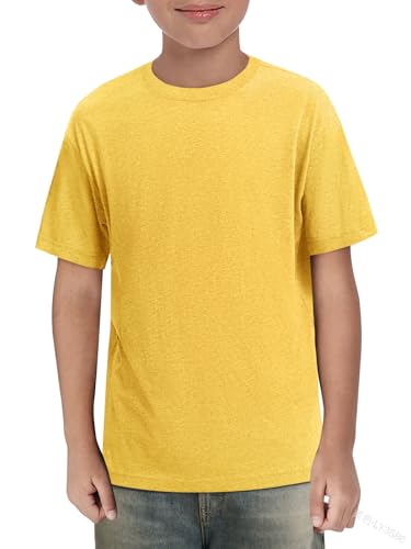 Haloumoning T-shirt d'été à manches courtes pour garçon - Col rond - Uni - Léger - Décontracté - Sport - Basique - 5-14 ans, jaune, 9-10 ans