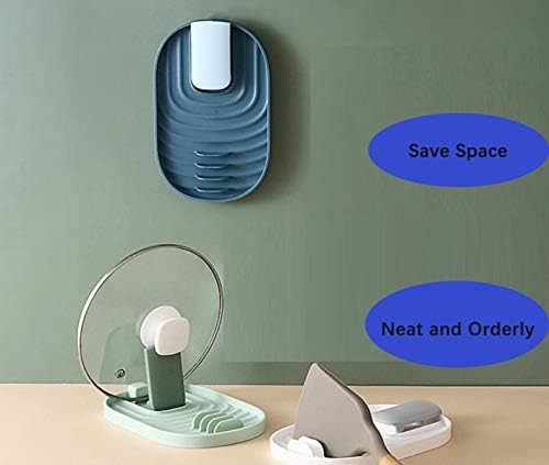 XPOOS 2 Pieces Pan Lid and Spoon Holder, Kitchen Utensil Holder, Pot lid Holder, Spoon Tray Stand, Utensil Tray Avoid Dripping Stains, lid Stand for Pot lid and Cooking Spoon (Blue & Green)