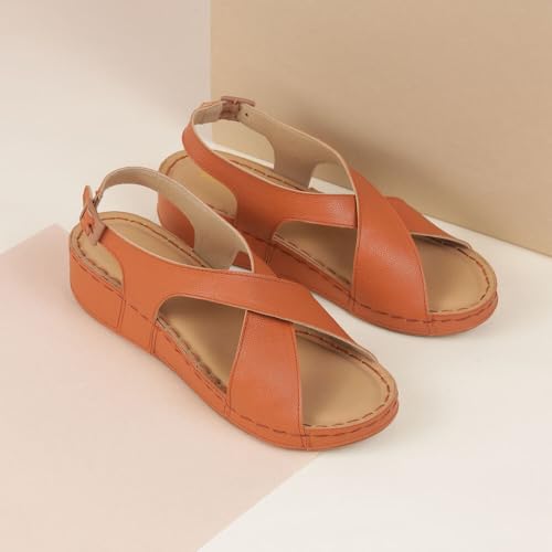 Image of Mochi Women Synthetic Leather Cross-Strap Comfort Sandal