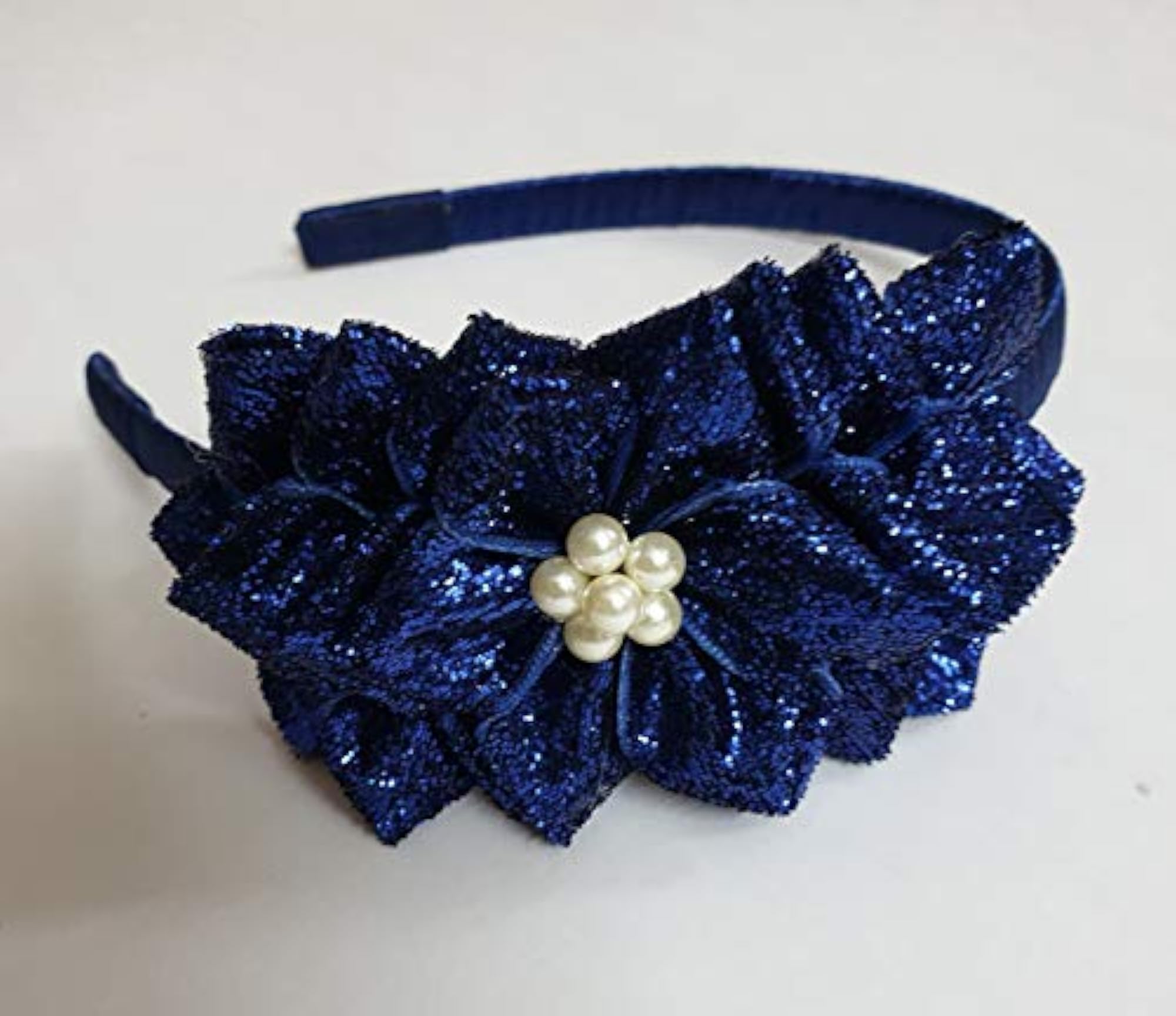 Dark Blue Glitter Flower Hairband for Girls