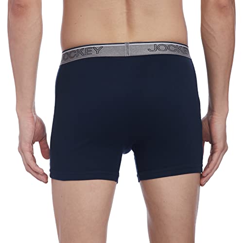 Image of Jockey Men's Super Combed Cotton rib fabric Boxer Briefs with Front Fly, Ultrasoft and Durable waistband (Pack of 2) 8009 Navy M