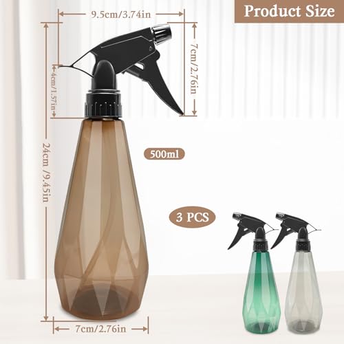 Xpieoyrm 3 Stück Sprühflaschen, Leere Sprühflaschen 500ml, Zerstäuber Leere Sprühflasche mit Verstellbare Sprühkopf, Wiederverwendbar Wassersprühflasche, für Reinigung, Pflanzen, Haarpflege