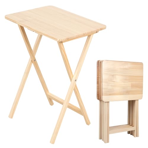 hatleues Set of 4 Folding TV Tray Tables Wooden Snack Tables for Eating Space Saving Side Table for Small Space Living Room Bedroom 19 L x 14.5 W x 26 H 4-Pack Natural