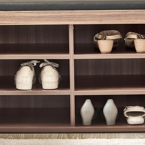 Image of Home Centre | Helios Alton Shoe Cabinet | 12 Pairs, Cushioned Seat | Engineered Wood | Walnut | 1 Year Warranty
