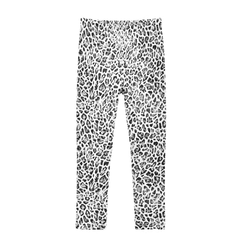 Leopard Skin Print Black White Girls Casual Leggings for Kids Printed Long Pant Bottoms Stretch and Soft