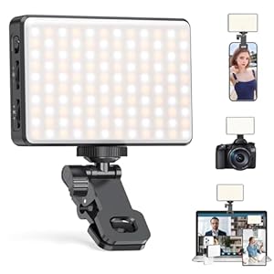 120 LED Selfie Light for Phone with Front & Back Clip, 3 Light Mode CRI 95+ 2500K-9000K Infinitely Dimmable Light, 3000mAh High Power Rechargeable Clip On Light for Selfie, Tiktok, Vlog