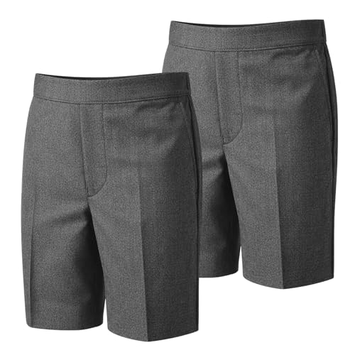 SchoolStitch Boys School Shorts Adjustable Waist Pack of 2 Age 2-13 Grey