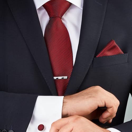 Premium Menâ€™s Gift Tie Set Silky Necktie Pocket Squares Tie Clips Cufflinks For Men, Multicolored, Optimal Size