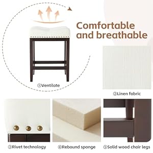 Kitchen Counter Stool,24 Inch Barstools Wood Bar Stool,Fabric Kitchen Island Stools with Saddle Seats Backless Counter Height Bar Stools Easy Assembly (Rice White+Deep Coffee, 2-Pack) Kitchen Counter Stool24 Inch Barstools Wood Bar StoolFabric Kitchen Island Stools with Saddle Seats Backless Counter Height Bar Stools Easy Assembly Rice WhiteDeep Coffee 2 Pack