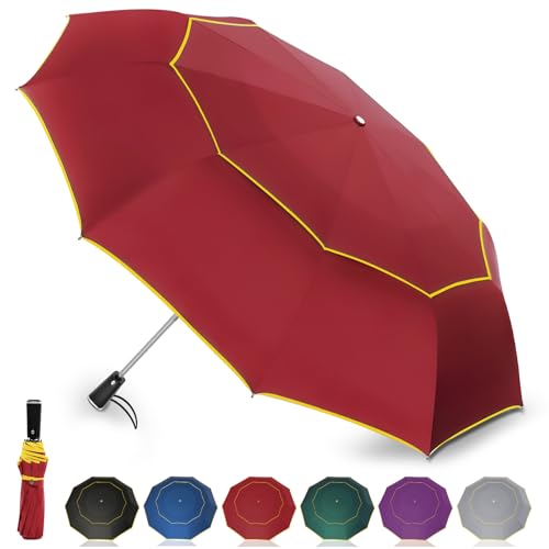 Satol Automatik Golfschirm – Winddicht mit Doppeldach & 10 Aluminiumstreben – XXL Taschenschirm (Ø 137–157 cm) mit Reflektorstreifen – Für Regen & Sonne