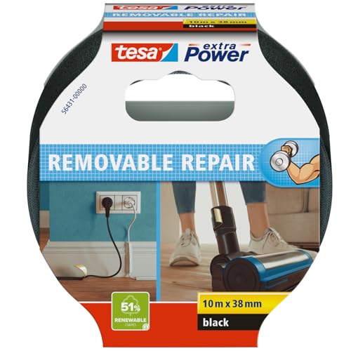 tesa extra Power Eco Repair Ruban adhésif tissé - Noir - 10 m x 38 mm