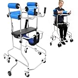 Adult Standing Walker for Seniors, Hemiplegia Rehabilitation Standing Frame, Lower Limb Training Walking Aid with Seat and Wheels, Suitable for People 58-71 in, withstands 220 lbs