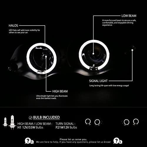 Autozensation Compatible With 1999-2001 Bmw E46 3-Series 4Dr Sedan Black Halo Projector Headlights Driving Head Lamps L + R Pair Headlamp #TOP1