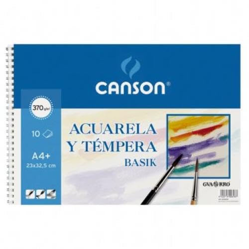 Papel acuarela basik canson din a4+ 23x32,5cm 370 gr pack de 10 hojas + acuarela giotto 12 colores surtidos
