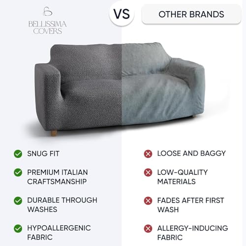 Image of Bellissima Sofa Covers - Premium Luxury Microfibra Plain Stretchable Sofa Cover Fully Covered Slipcover, Imported from Italy (OCHER, 3 Seater-US)