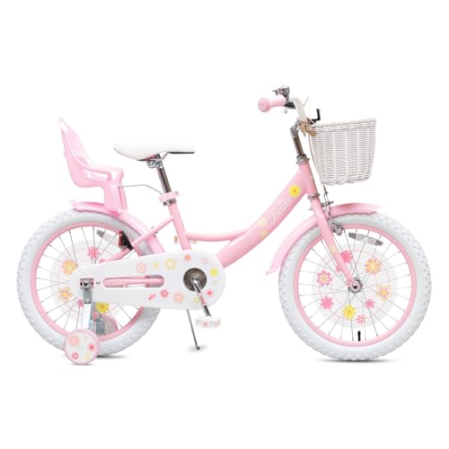 Image of Bixike Girls Bike with Basket for Kids Ages 2-12 Years Old, 12 14 16 18 Inch with Training Wheels & Doll Seat, 20 Inch with Kickstand & Rear Rack, Princess Style Bicycle for Gift.