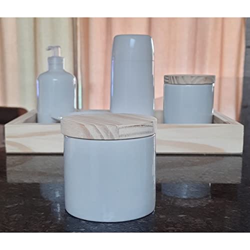 Kit higiene bebê 6 peças - Bandeja, Garrafa térmica, potes, porta álcool e molhadeira - Peças porcel
