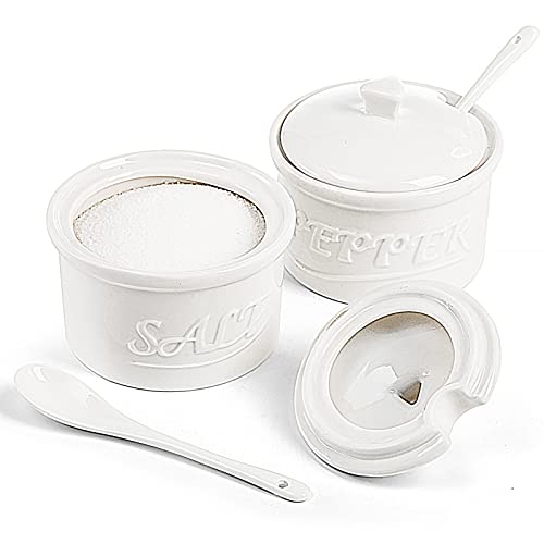Hacaroa Set of 2 Ceramic Salt and Pepper Cellar with Lid and Spoon, 8.5 Oz Stackable Salt and Pepper Bowls - Image 3
