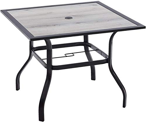 Vicllax Outdoor Dining Table, Square Patio Furniture Table With Umbrella Hole #TOP19