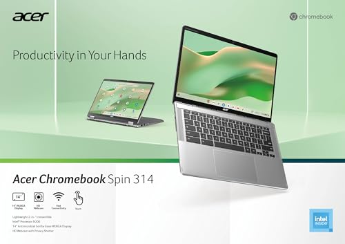 Image of acer Chromebook Spin 314 CP314-2HN-P3AR Convertible Laptop Intel Processor N200 14 inch WUXGA IPS Corning Gorilla Glass Touch Display 4GB LPDDR5 64GB eMMC Wi-Fi 6E HD Webcam Chrome OS