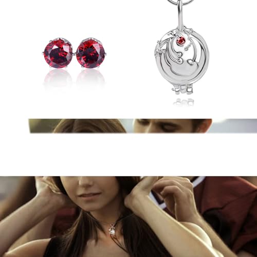 4 pcs Opening Vervain Locket Pendant Necklace and Daywalking Katherine Necklace Pendant Charm Necklace-Royal Blue Diamond Stud Earrings S Ring3