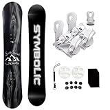 Symbolic Knotty Wood Grain Kid Youth Snowboard & White Bindings & Leash & Stomp Pad Package (Binding White XXXS (fit 9-11c Toddler), 100cm Snowboard Knotty)