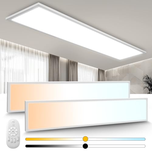 2PCS Plafonnier LED 120x30 CM, 40W Plafonnier Panneau LED à Intensité Variable avec Télécommande, Lampe Multifonctionnelle 2700K-6500K Lumière pour chambre/salon/salle de bain/balcon/étude/couloir