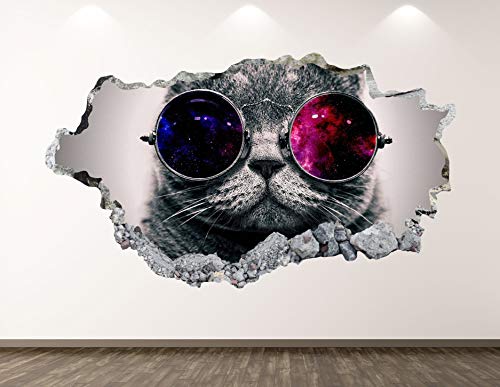 Vinilo decorativo gato espacial 42"x24" 3D adhesivo de pared