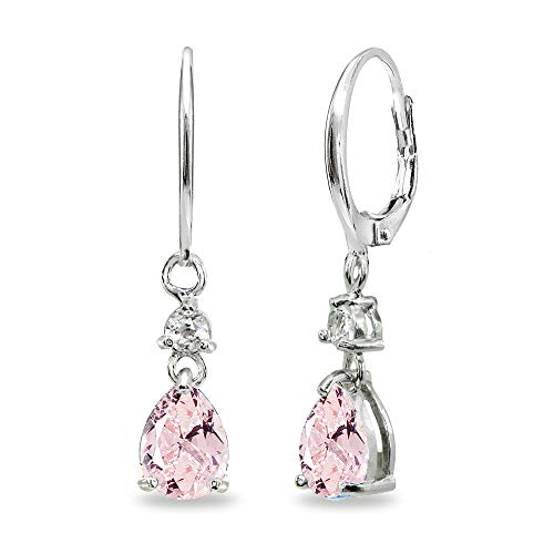 Sterling Silver Genuine, Simulated or Created Gemstone 8x6mm Teardrop Dangle Leverback Earrings (Simulated Morganite)