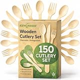 (150 Stück) Einweg-Besteck-Set aus Holz – Alternative zu Kunststoffbesteck, umweltfreundlich, biologisch abbaubar, 50 Holzmesser, 50 Holzgabeln Einwegutensilien