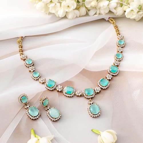 Image of Rubans Necklace Set Gold Plated American Diamomd Stylish Jewellery Gift for Women & Girls
